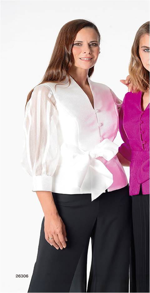 26306 -CAMISA M/FRANCESA CON LAZO Y MANGAS TEJIDO FANTASIA