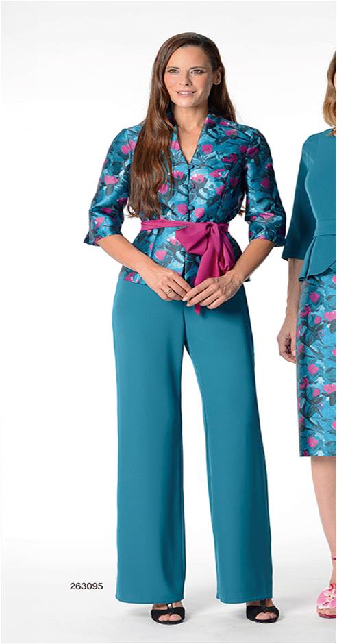 263095-CONJ. CUERPO M/FRANCESA MIKADO ESTAMPADO CON PANTALÓN Y LAZO A CONTRASTE