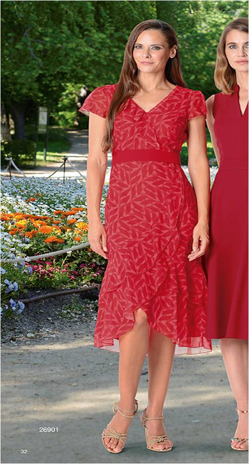 26901C-VEST.CORTO GASA ESTAMPADA CORAL M/CAIDA VOLANTES CRUZADOS