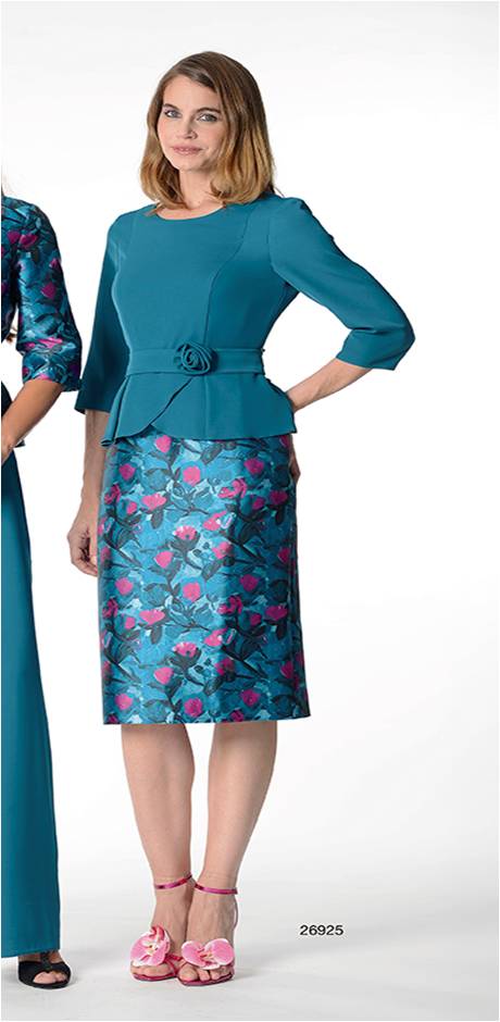 26925-VEST.CORTO CUERPO M/FRANCESA FAJIN CON FLOR ENROSCADA Y FALDA ESTAMPADA MIKADO