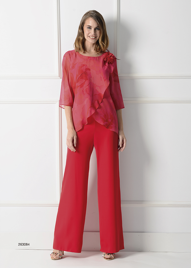 263084-CONJ.CUERPO GASA M/FRANCESA CON LAZO CON SOBRECAPA ESTAMPADA Y PANTALÓN LISO