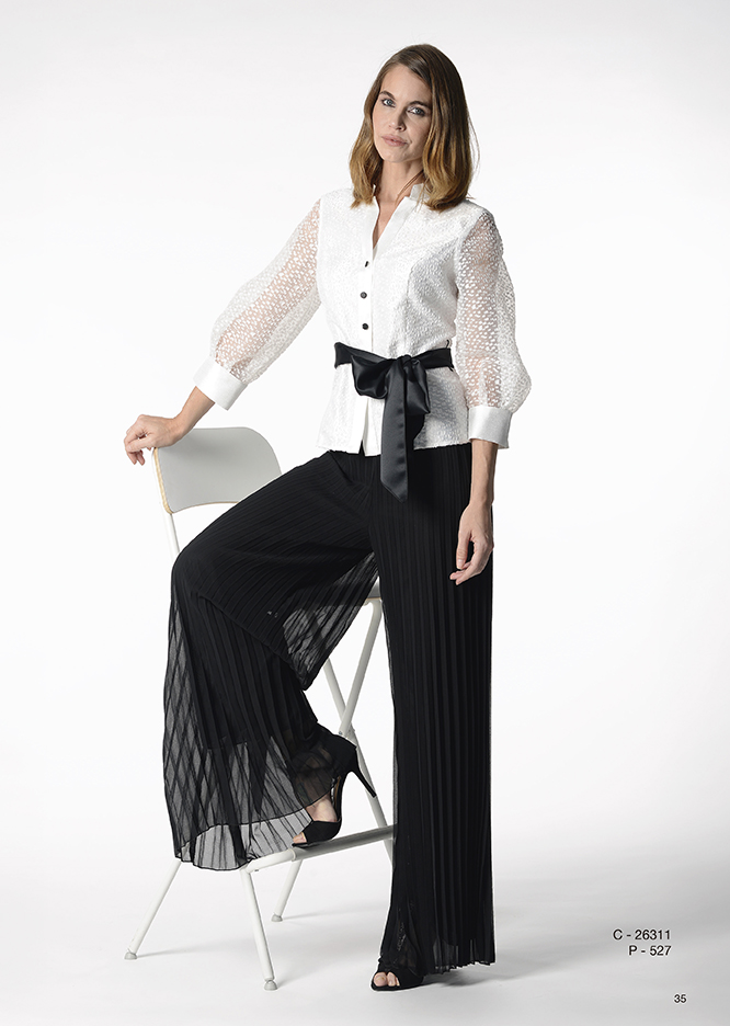 26311-CAMISA M/FRANCESA PLUMETTI FANTASIA CON LAZO A CONTRASTE