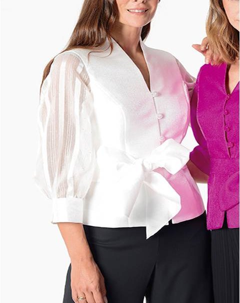 26306 -CAMISA M/FRANCESA CON LAZO Y MANGAS TEJIDO FANTASIA