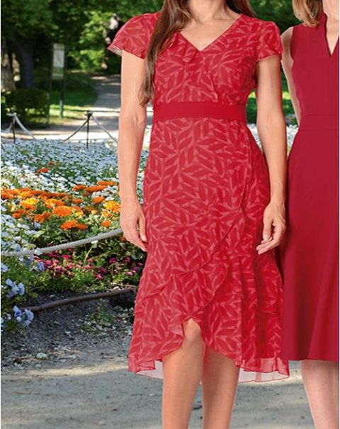 26901C-VEST.CORTO GASA ESTAMPADA CORAL M/CAIDA VOLANTES CRUZADOS