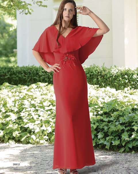 26912 - VEST.LARGO DE GASA CON CUERPO DE CAPA Y FLOR