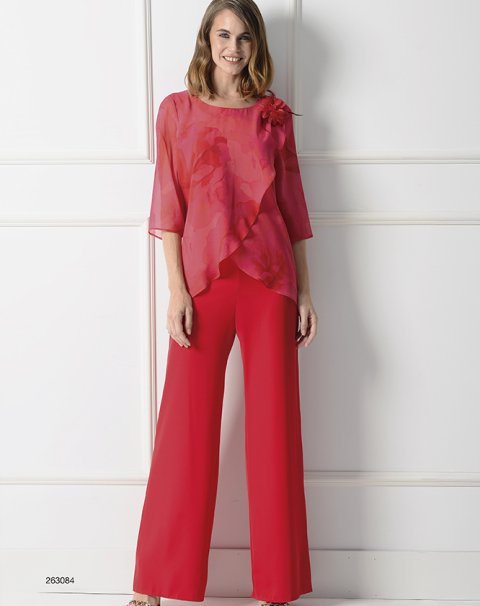 263084-CONJ.CUERPO GASA M/FRANCESA CON LAZO CON SOBRECAPA ESTAMPADA Y PANTALÓN LISO