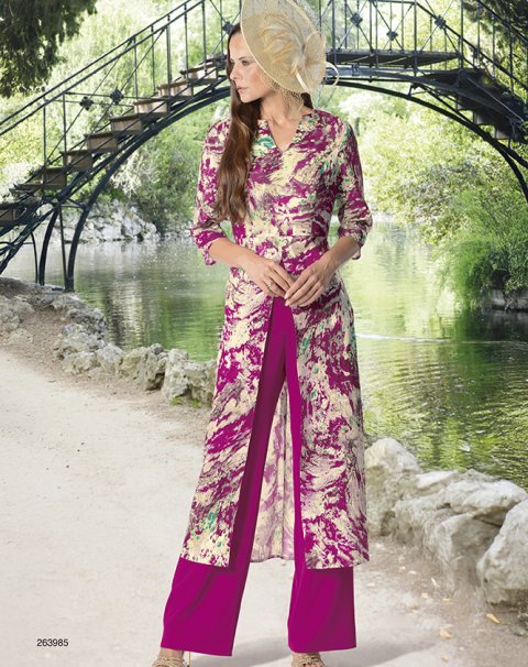 263985 - CONJ. CASACA LARGA M/FRANCESA TEJIDO DEVORÉ Y PANTALÓN TEJIDO LISO