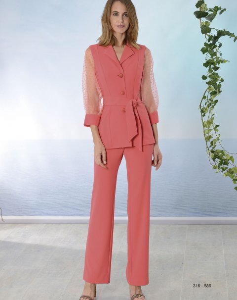 316-586 CONJ. CHAQUETA MANGA DE ORGANZA PLUMETI Y PANTALÓN