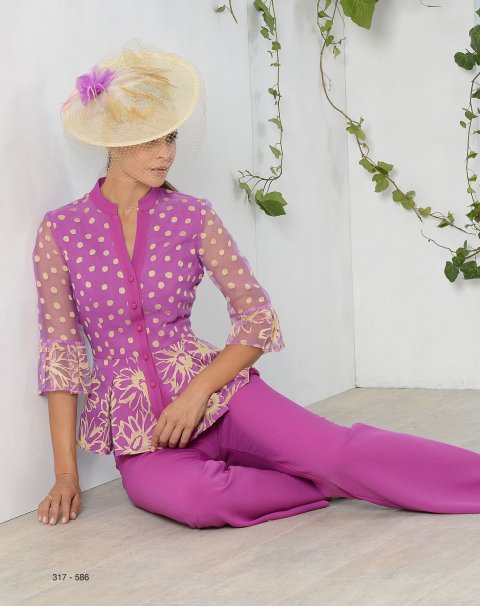 317-586 CONJ.CHAQUETA  TEJIDO DEVORADO Y PANTALÓN DE CREP