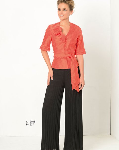 527-PANTALÓN PLISADO SOLEIL CON CANESU LISO